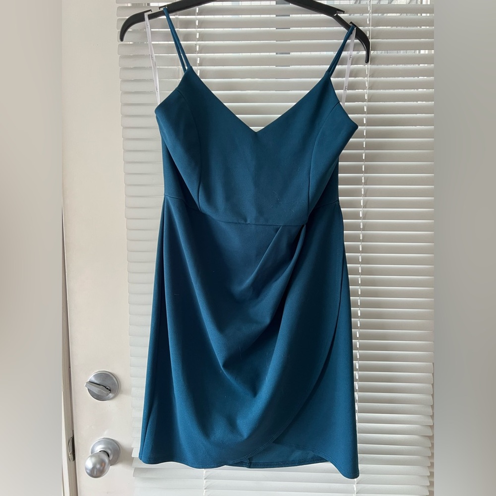 Lulu's Deep Teal V-Neck Dress